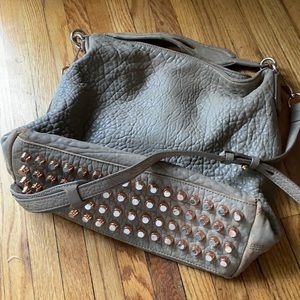 Alexander Wang Rocco Bag in Taupe Tumbled Leather with Rose Gold Studs